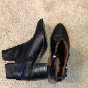 Louise et Cie Zalia Black Buckle Strap Booties with Chunky Heel and Side Zip-8.5